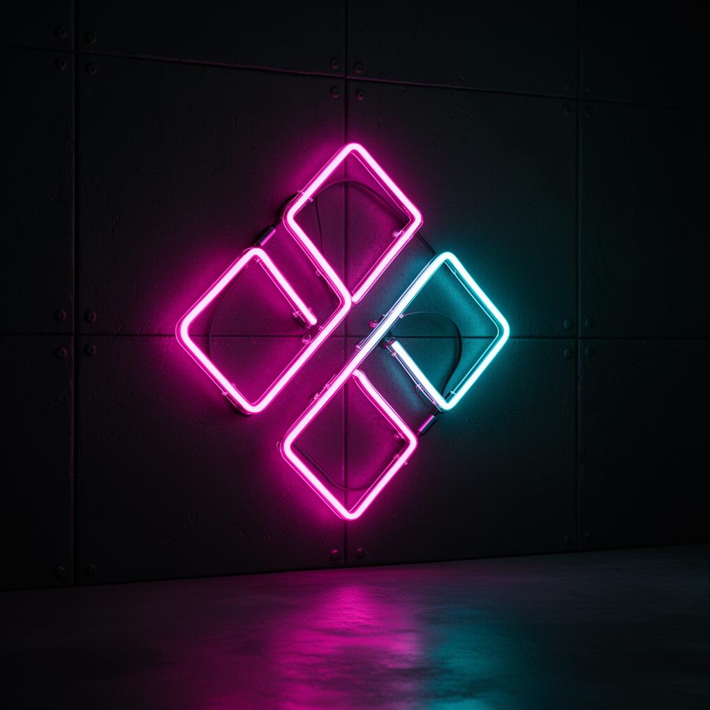 Insegna luminosa al neon rosa e blu realizzata da MOPA
